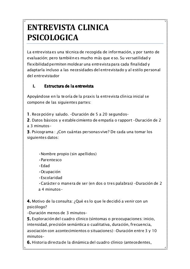 Entrevista clinica psicologica