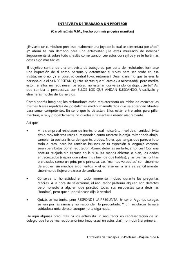 preguntas para una entrevista hacia un maestro entrevista de trabajo a un profesor 1 preguntas para una entrevista hacia un maestro entrevista de trabajo a un profesor 1