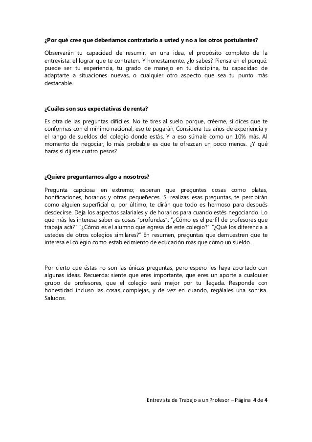 preguntas entrevista de trabajo colegio entrevista de trabajo a un profesor 1 preguntas entrevista de trabajo colegio entrevista de trabajo a un profesor 1