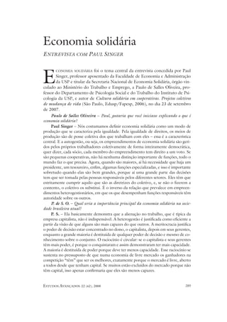 Entrevista Paul Singer