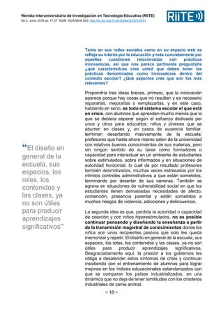 Revista Interuniversitaria de Investigación en Tecnología Educativa (RIITE)
No 4. Junio 2018 pp. 17-27 ISSN: 2529-9638 DOI...