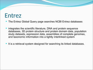 Entriz Entrez & SRS.ppt that contains the details of search engines | PPT