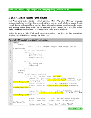 Entri, Edit, Delete, Tampil (CRUD) dengan PHP dan Ajax JQuery | PDF
