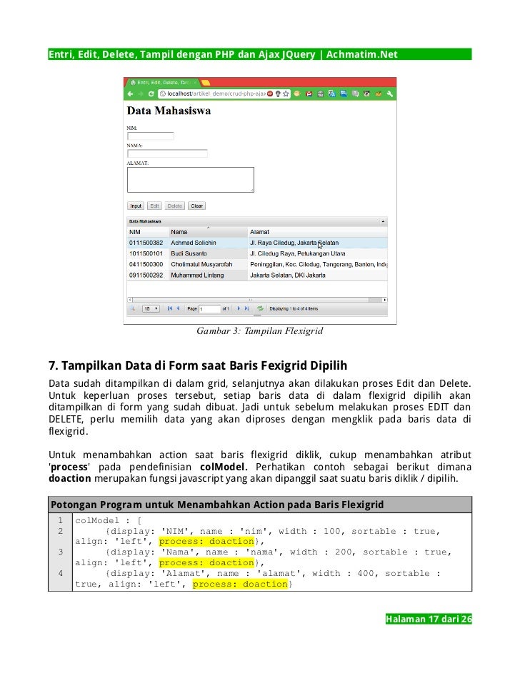 Entri, Edit, Delete, Tampil (CRUD) dengan PHP dan Ajax JQuery
