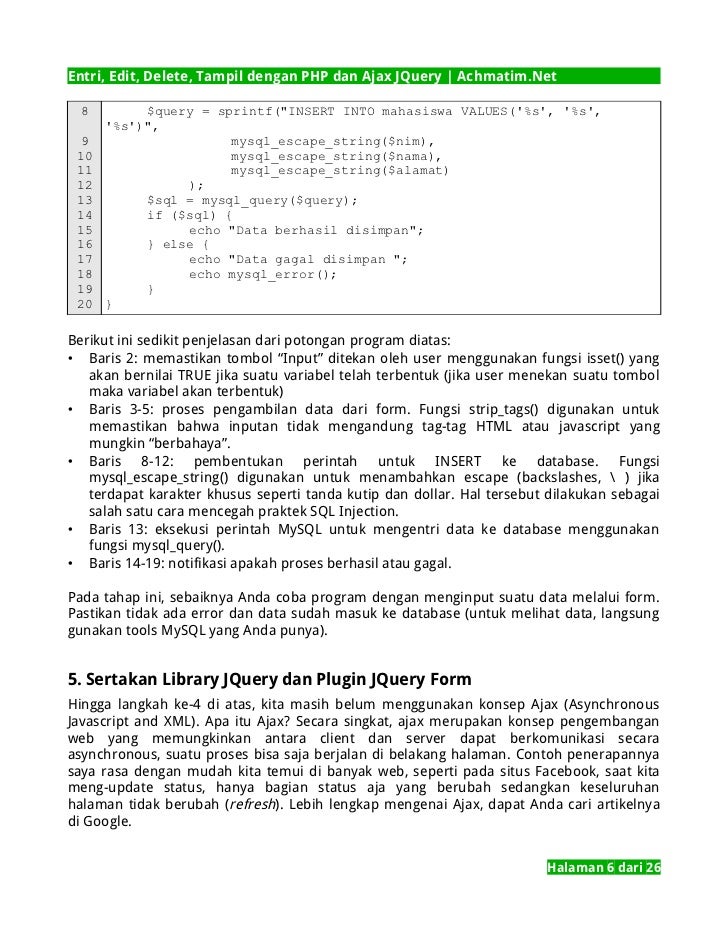Entri, Edit, Delete, Tampil (CRUD) dengan PHP dan Ajax JQuery