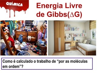 Energia Livre
de Gibbs(∆G)

Como é calculado o trabalho de “por as moléculas
em ordem”?

 