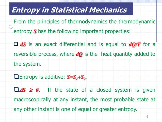 Entropy : statistical approach