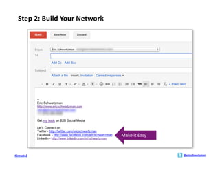 Step	
  2:	
  Build	
  Your	
  Network	
  




                                                Make	
  it	
  Easy	
  


#Entrust12	
                                                             @ericschwartzman	
  
 