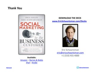Thank	
  You	
  

                                                                 DOWNLOAD	
  THE	
  DECK	
  
                                                            www.EricSchwartzman.com/Decks	
  	
  




                                                                     Eric	
  Schwartzman    	
  
                                                                eric@ericschwartzman.com           	
  
                                                                    +1	
  (310)	
  455-­‐4000 	
  
                        Available:	
  	
  
                 Amazon	
  ::	
  Barnes	
  &	
  Noble	
  
                      iPad	
  ::	
  Kindle	
  

#Entrust12	
                                                                                    @ericschwartzman	
  
 