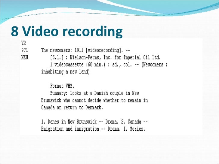 Catalogue Entry Format