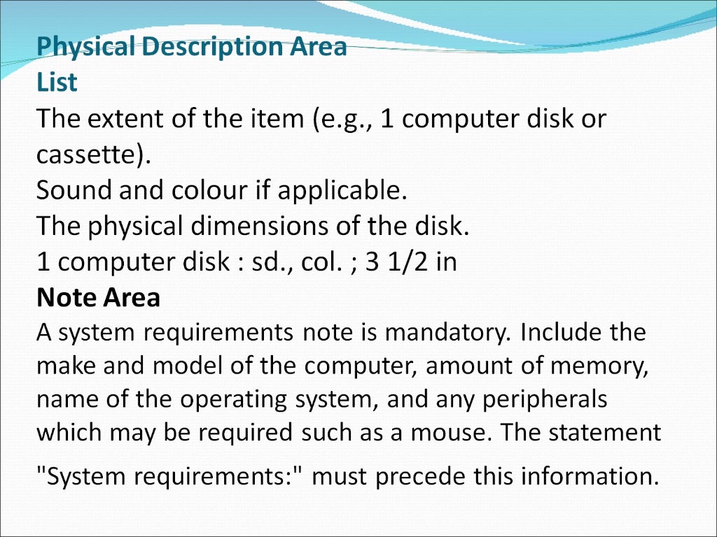 Catalogue Entry Format