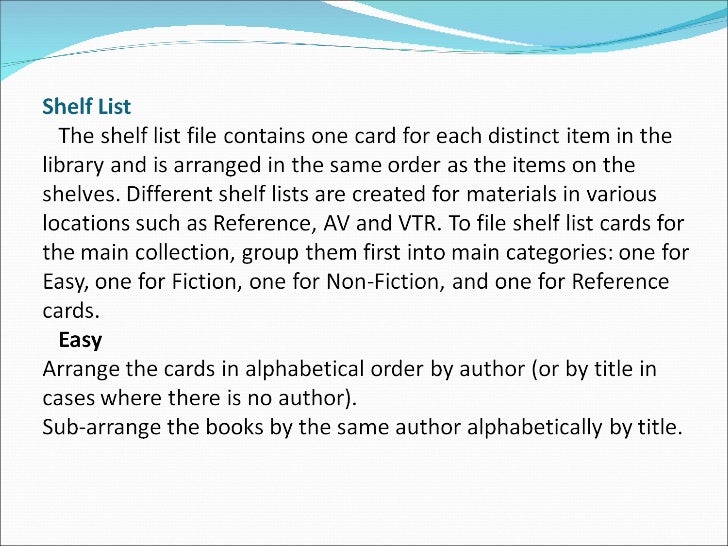 Catalogue Entry Format