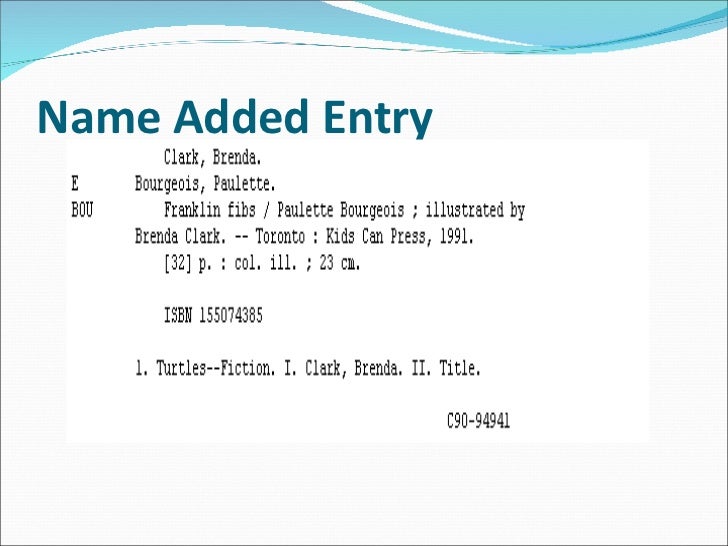 catalogue entry format catalogue format