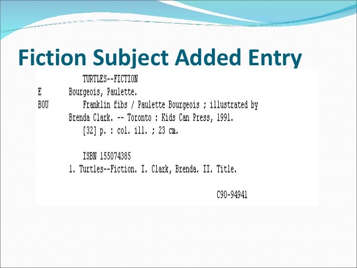 Catalogue Entry Format