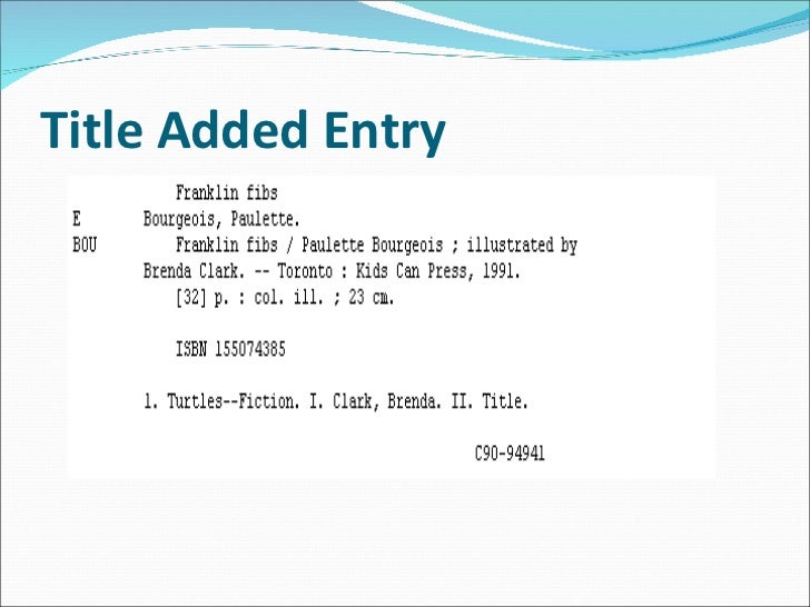 Catalogue Entry Format