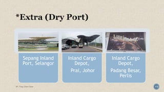 Sepang Inland 
Port, Selangor 
Inland Cargo 
Depot, 
Prai, Johor 
Inland Cargo 
Depot, 
Padang Besar, 
Perlis 
BY: Tnay Chee Chow 11 
 