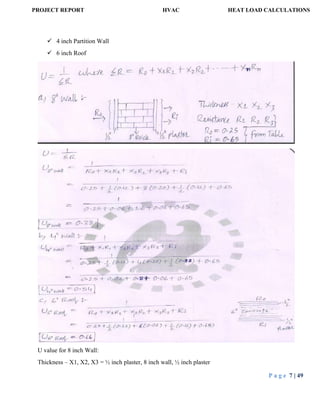 PROJECT REPORT HVAC HEAT LOAD CALCULATIONS
P a g e 7 | 49
 4 inch Partition Wall
 6 inch Roof
U value for 8 inch Wall:
Thickness – X1, X2, X3 = ½ inch plaster, 8 inch wall, ½ inch plaster
 