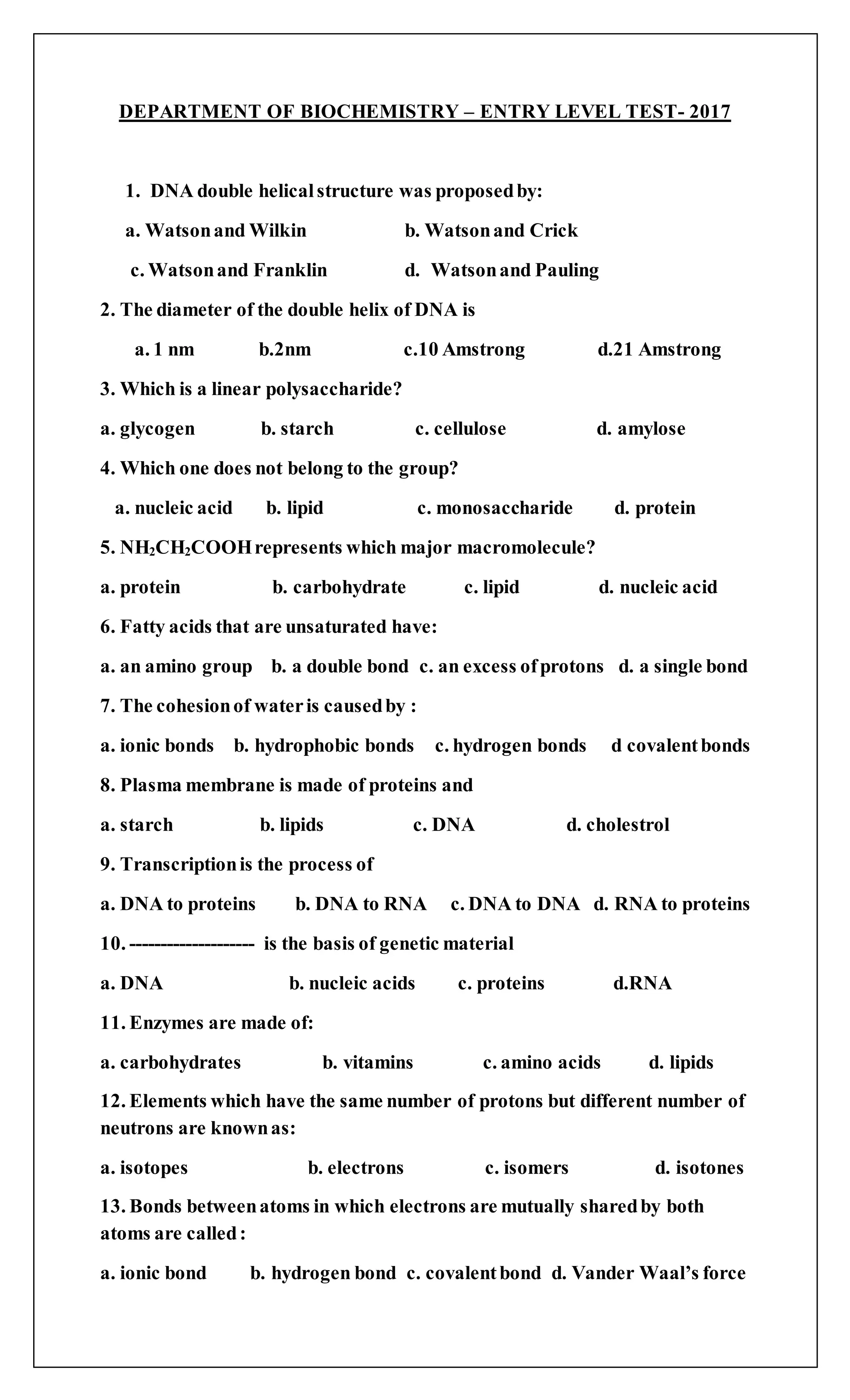 Entry level test PDF