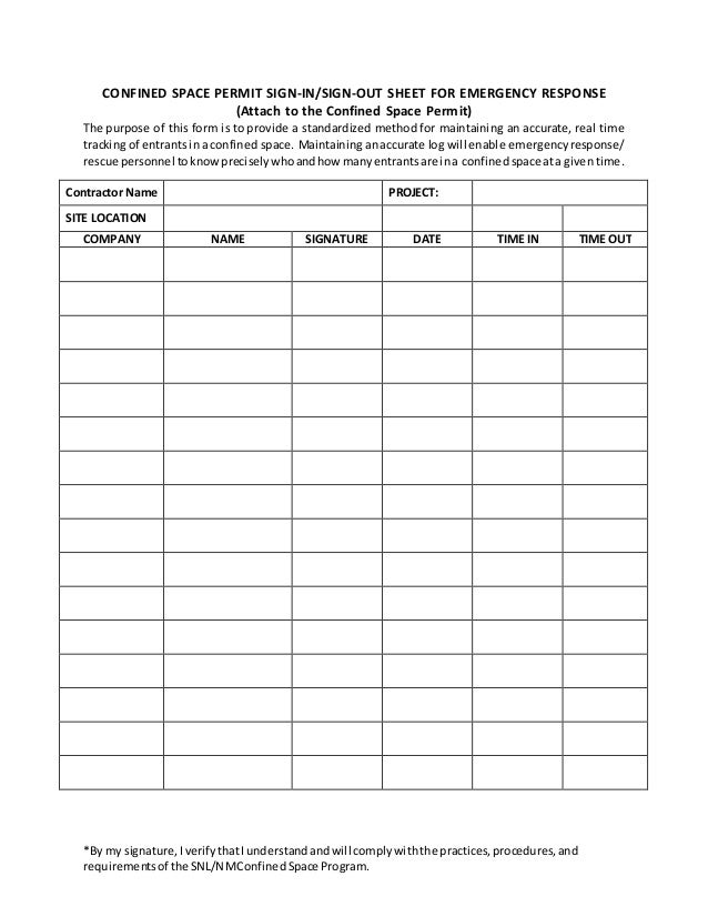 entry log for confined space confined space permit form
