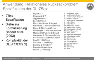 Anwendung: Relationales Rucksackproblem
Spezifikation der DL TBox
                                                 �������...