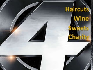 Haircuts
Wine
Sweets
Charity
 