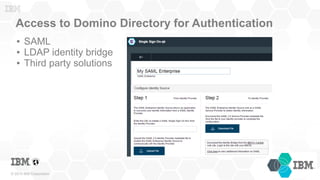 © 2015 IBM Corporation
Access to Domino Directory for Authentication
● SAML
● LDAP identity bridge
● Third party solutions
 