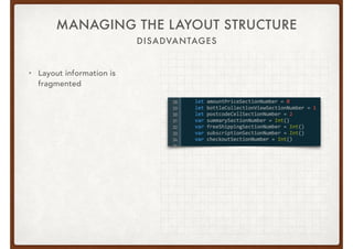 MANAGING THE LAYOUT STRUCTURE
• Layout information is
fragmented
DISADVANTAGES
 