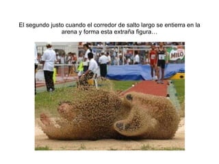 El segundo justo cuando el corredor de salto largo se entierra en la arena y forma esta extraña figura… 
