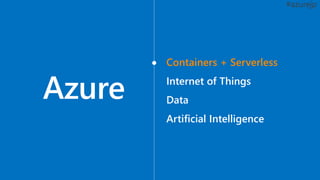 Containers + Serverless
Internet of Things
Data
Artificial Intelligence
 