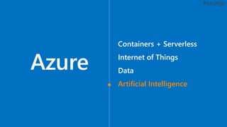 Containers + Serverless
Internet of Things
Data
Artificial Intelligence
 