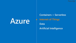 Containers + Serverless
Internet of Things
Data
Artificial Intelligence
 