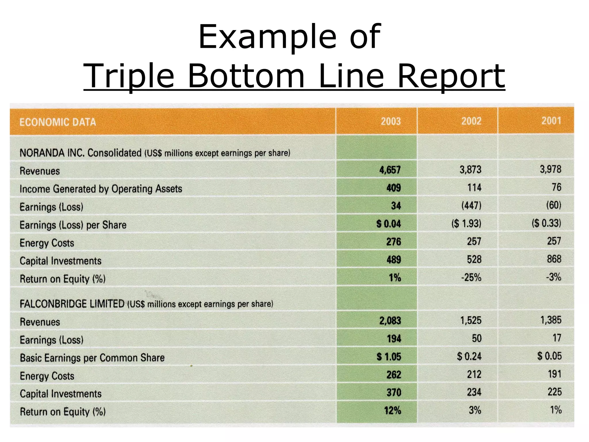 Example of
Triple Bottom Line Report
 