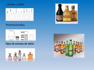 Licores y vinos
Promocionales
Tipos de envases de vidrio
 