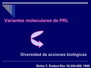 Diversidad de acciones biológicas Variantes moleculares de PRL Sinha Y, Endocr Rev 16:354-369, 1995 
