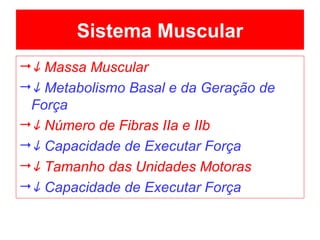 Sistema Muscular    Massa Muscular    Metabolismo Basal e da Geração de Força    Número de Fibras IIa e IIb    Capacidade de Executar Força    Tamanho das Unidades Motoras    Capacidade de Executar Força 