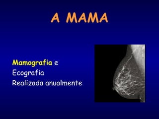 A MAMA
Mamografia e
Ecografia
Realizada anualmente
 