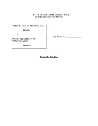 Hawaii DOT Consent Decree with EPA, DOH, DOJ