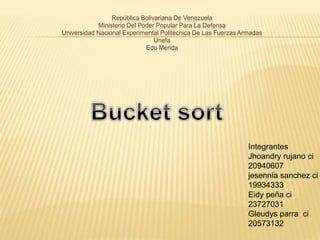 República Bolivariana De Venezuela
Ministerio Del Poder Popular Para La Defensa
Universidad Nacional Experimental Politécnica De Las Fuerzas Armadas
Unefa
Edo Mérida
Integrantes
Jhoandry rujano ci
20940607
jesennia sanchez ci
19934333
Eidy peña ci
23727031
Gleudys parra ci
20573132
 