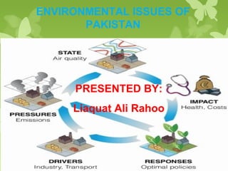 ENVIRONMENTAL ISSUES OF 
PAKISTAN 
Challenges & opportunities 
PRESENTED BY: 
Liaquat Ali Rahoo 
 
