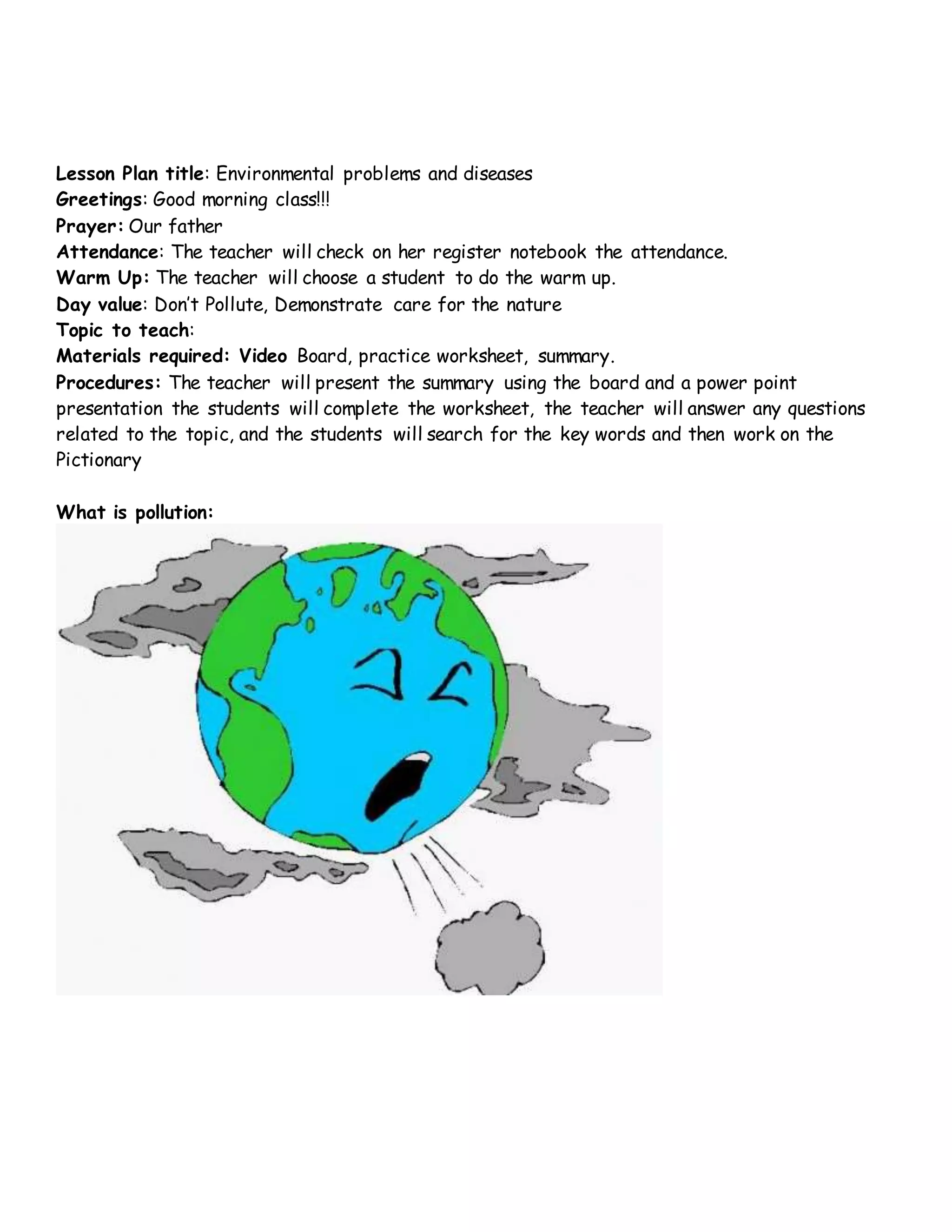 Pollution Pictionary Enviromental problems and diseases | DOCX
