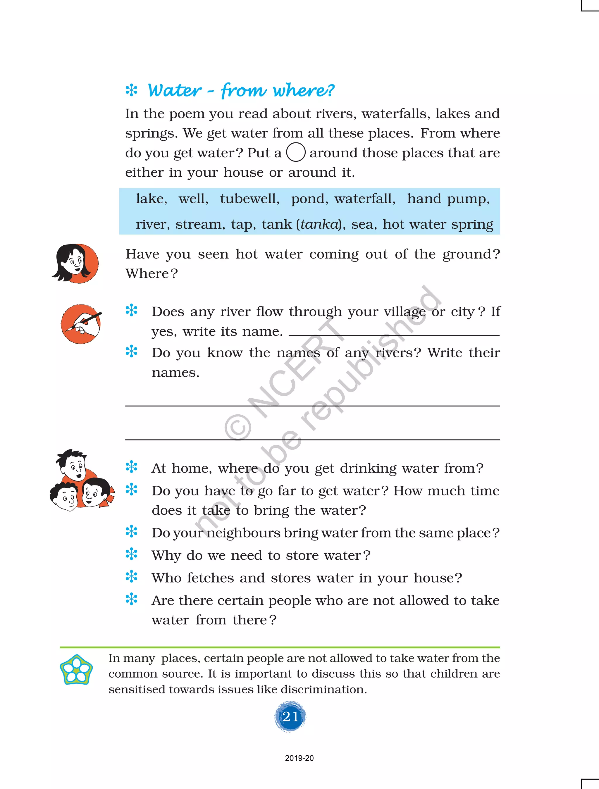 5151
1
2
3
4
Look at these pictures and guess. Make your own story. Tell the
story to your friends and discuss.
2019-20
©
N
C
ER
T
notto
be
republished
 