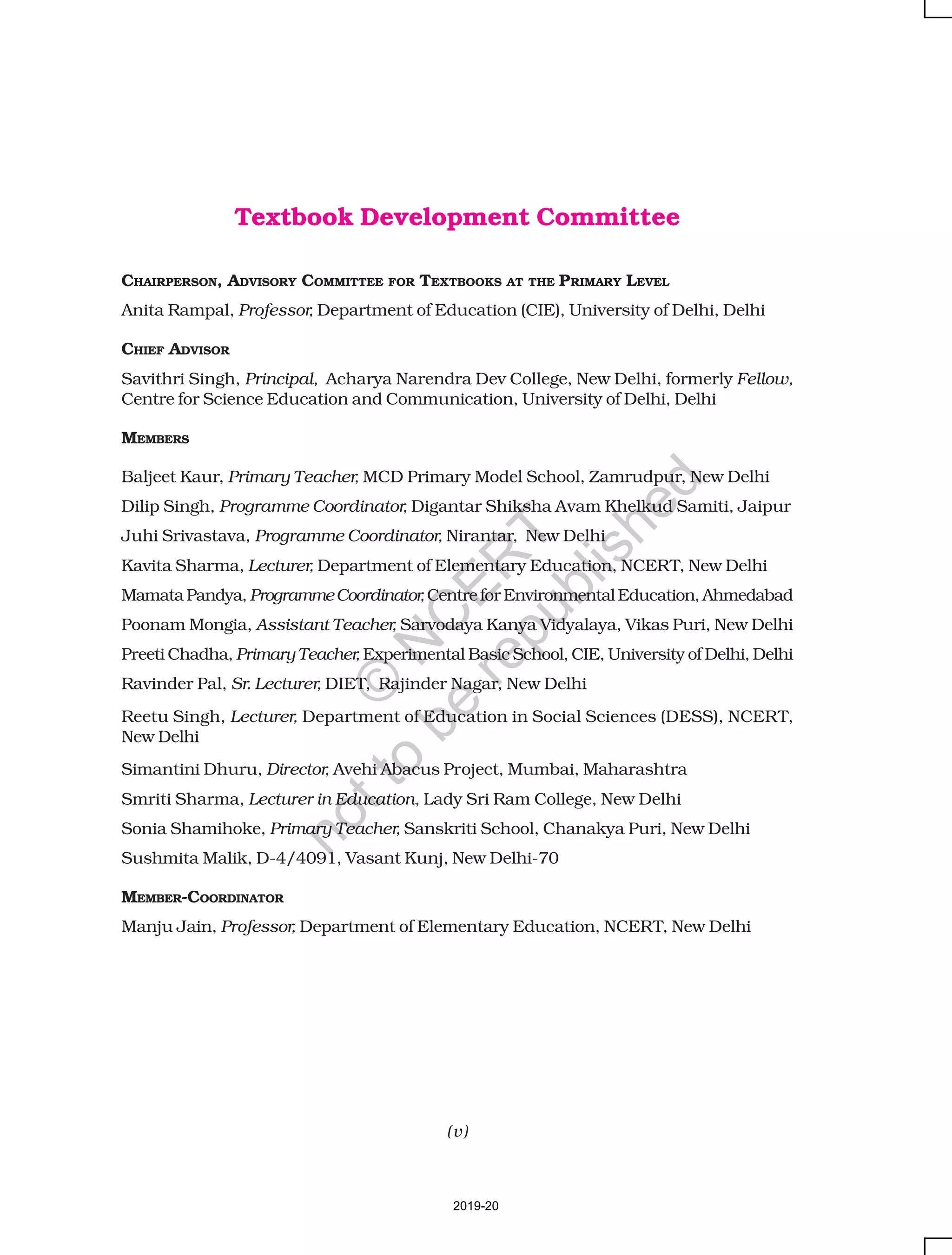 (xi)
to express themselves. The children should be given enough time to work on
these activities and questions; they should not be rushed since each child
learns at her/his own pace. It is envisaged that each teacher will develop
her/his own evaluation tools suitable for her/his students based on her/his
own method of teaching and local contexts. For better understanding on
assessment practices and evaluation procedures in EVS, NCERT has developed
a source book in this area for the primary stage. It will be useful if you go
through this document as well. The child should be evaluated primarily on the
competencies/skills she/he has acquired while working in class or outside.
Evaluation, of course, should be a continuous and comprehensive process and
the child should be assessed as she/he observes, asks, draws, discusses,
write in groups, etc. In order to follow continuous and comprehensive evaluation
in the classroom, teaching-learning activities and questions have been in-
built into the text. You need to follow the same manner.
One of the major concerns while developing textual materials was to find
suitable ways to sensitise the child to the wide differences that exist within our
society – in our physical abilities, economic backgrounds, behavioural patterns
etc. – things which get reflected in the way and where we live, what kind of
school we go to, the way we talk, the way we think, what we eat, what we wear,
our access to basic amenities, etc. We would like every child to recognise that
in any society there are differences; we need to learn to appreciate and respect
these differences. Teachers have to be extra-careful that such social issues are
handled in a sensitive manner, especially when there are children with special
needs or in difficult circumstances, in the class.
The writing team looks not only at the children, but at the teachers also, as
individuals who construct knowledge and build on their own experiences. The
textbook is only one of the many teaching-learning materials used by teachers.
Thus, this textbook should only be viewed as an aid to the teacher, around
which the teacher could organise her teaching to provide learning opportunities
to children.
As per NCF-05, Environmental Studies is not accepted as a curricular area
at Classes I and II. However, it recognises the need of transacting the necessary
skills and concerns related to it in an integrated manner through language
and mathematics. In this direction, NCERT has published a teacher's handbook
entitled ‘EVS skills through Language and Mathematics in Early grades’ which
includes a number of activities that will help you integrate the environmental
components with language and mathematics at these levels. If you go through
it before initiating the teaching-learning process in Class III, it will help enrich
your understanding of this subject area.
2019-20
©
N
C
ER
T
notto
be
republished
 