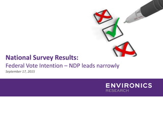 National Survey Results:
Federal Vote Intention – NDP leads narrowly
September 17, 2015
 