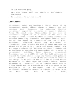 Conclusion About Invironment Issue Environmenal degradation | DOCX