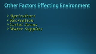 AgricultureAgriculture
RecreationRecreation
Costal AreasCostal Areas
Water SuppliesWater Supplies
 