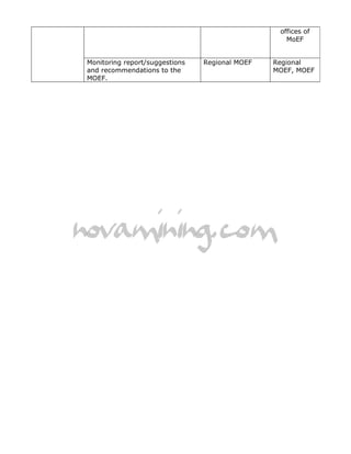 offices of
                                                   MoEF


Monitoring report/suggestions   Regional MOEF   Regional
and recommendations to the                      MOEF, MOEF
MOEF.
 