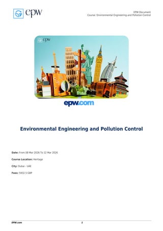 Environmental Engineering Course Content Comprehensive 5-Day Course on Environmental Engineering and Pollution ...