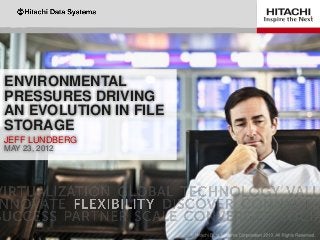ENVIRONMENTAL
PRESSURES DRIVING
AN EVOLUTION IN FILE
STORAGE
JEFF LUNDBERG
MAY 23, 2012
 