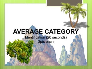 AVERAGE CATEGORY
Identification (20 seconds)
3pts each
 