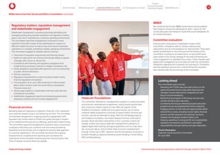 Reflections from the Social and Ethics Committee continued
Vodacom Foundations
The committee reflected on management’s progress in scaling education
and economic development programmes, noting several partnerships
that continue to deliver impact at scale. With the support of the
Vodafone Foundation, USAID and local governments, our m-mama
maternal health programme continued to expand within Tanzania and
Lesotho, and will be extended to Kenya. With the UN Refugee Agency
and Vodafone Foundation, the Instant Network Schools continued to
provide critical education intervention in four countries in which we
operate. Further discussions dealt with management’s ambitions to
expand digital skills training, through programmes such as Code Like a
Girl, across all OpCos, and to further drive economic empowerment
through Je Suis Cap in DRC. Vodacom and the foundations continued to
provide emergency response following severe flooding in South Africa,
DRC and Mozambique.
Financial services
Managing legal and regulatory compliance, financial crime, reputation
and customer-related conduct risk remain top of mind. The committee
commended management’s ongoing proactive engagements with
regulators and central banks to inform and guide oversight in respect
of non-traditional financial service offerings, specifically mobile money.
The committee supported management’s proactive stance concerning
compliance with know your customer and anti-money laundering
regulations and the Group’s role in shaping an industry-wide approach
to customer registrations. The committee monitored the ongoing
improvement in compliance and reporting and considered the
implications of the increased monitoring by the Financial Action Task
Force of several countries where we operate.
Regulatory matters, reputation management
and stakeholder engagement
Stakeholder management, including proactively identifying and
managing existing and potential reputation and regulatory matters,
plays a vital role in maintaining a conducive operating environment.
The committee noted that management continued to invest
significant time with a range of key stakeholders to support an
effective market structure, to reduce risks and ensure sustainable
operations in a complex, sometimes volatile, operating environment.
The committee engaged on detailed reports covering:
y Outcomes of reputation assessments and their key drivers;
y Spectrum sales which are critical to the Group’s ability to expand
coverage, with a focus on 4G and 5G;
y Compliance with licensing and regulatory obligations and
implementing necessary controls to mitigate compliance risk;
y Social obligations associated with spectrum such as connectivity
to public service institutions;
y Election outcomes;
y Regulatory developments in areas including mobile money,
financial regulation and taxation;
y The acquisition of an up to 40% investment in fibre provider
Maziv, which remains under the South African Competition
Tribunal review; and
y Various legal matters in collaboration with the Audit, Risk and
Compliance Committee.
y Stakeholder engagement reports encompassing government,
regulatory, industry and civil society engagements.
BBBEE
We monitored the Group’s BBBEE performance and are pleased
that Vodacom Group has maintained its level 1 status for five
consecutive years and Vodacom South Africa and Subsidiaries for
six consecutive years.
Committee evaluation
Internal audit conducted an independent review of the
committee’s compliance with its charter, making minor
observations and recommendations for improvement. There were
several amendments to the structure and functioning of the
committee, including an increased focus on key performance
areas linked to the Group’s strategy for focused monitoring and
richer engagement on identified focus areas. These changes were
agreed with management and are balanced with the committee’s
obligations regarding the Companies Act and King IV. The Board’s
biennial evaluation process also confirmed that the members
were satisfied with the functioning of the committee.
Looking ahead
The committee’s plans include:
y Executing the FY2025 year plan with a focus on the
agreed key performance areas while balancing the
mandate as prescribed by the Companies Act and
King IV recommendations;
y Monitoring the progress of the Group net zero and
climate transition plan execution;
y Considering the Group’s refreshed purpose execution
programme and associated performance measures;
y Engaging further on ESG risks and opportunities within
selected focus areas, including human rights, financial
services and fair treatment of customers, business
integrity and employee-related matters; and
y Ongoing upskilling in emerging ESG and sustainability
regulatory frameworks and directors’ associated
responsibilities through training and topic deep dives.
Khumo Shuenyane
Chairman: Social and Ethics Committee
07 June 2024
Environmental, social and governance report for the year ended 31 March 2024
Vodacom Group Limited
About this report Materiality approach Leadership reflections on ESG Our ESG approach and impact
Purpose
Maintaining trust
Empowering people
Protectingtheplanet 12
 